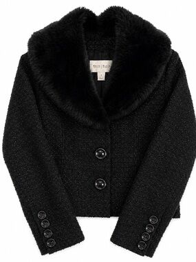 WHBM Black Cropped Blazer Jacket with Faux-Fur Detachable Collar size 2